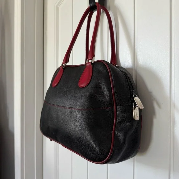 Furla Elegant Black and Red Leather Handbag